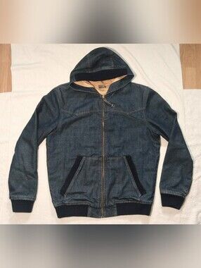 DIESEL 55 DSL Fully Lined Varsity Bomber Hooded Heavy Denim Jean Jacket - M / L